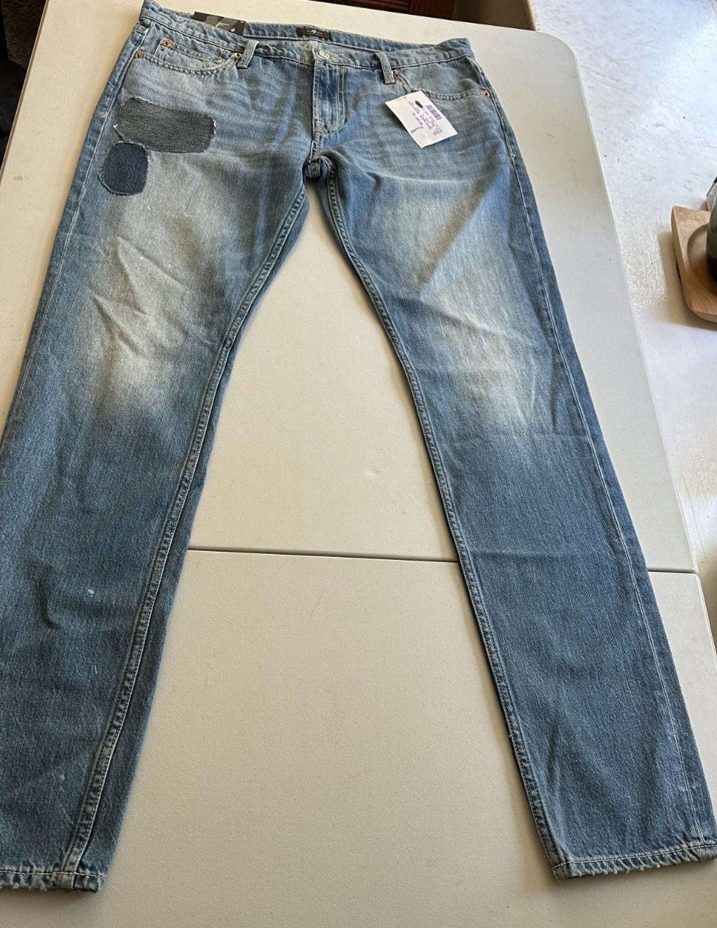 7 for All Mankind the Stacked Skinny Jeans in Saturday Afternoon Blue-34/34