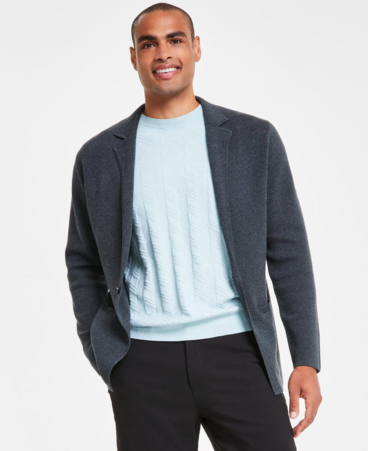 Alfani Men's Sleek Regular Fit Unconstructed Knit Blazer Cardigan XXL Dark Grey