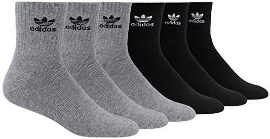 adidas Originals Men's Trefoil Quarter Socks (6-Pair), Heather Grey/ Black/ White, Large